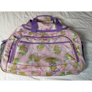 Pink Unicorn Duffle Bag 20x11" Kids Overnight Travel Gym Bag Purple Trim
